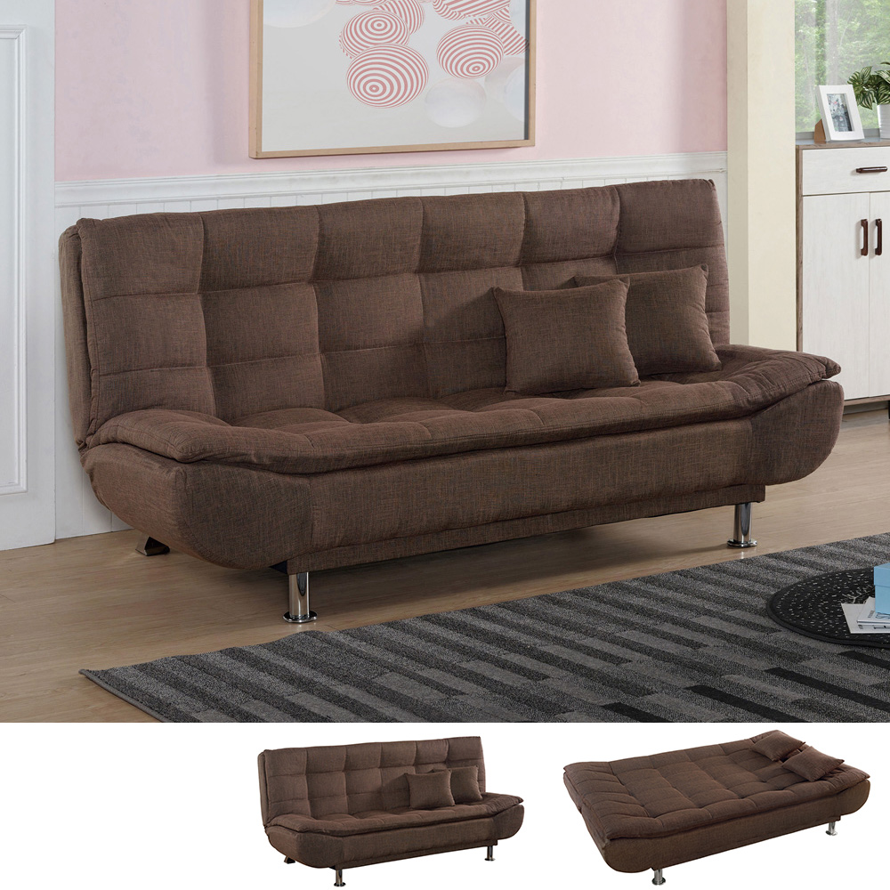 Bernice-東尼歐咖啡色布沙發床/雙人椅/二人座沙發-贈抱枕