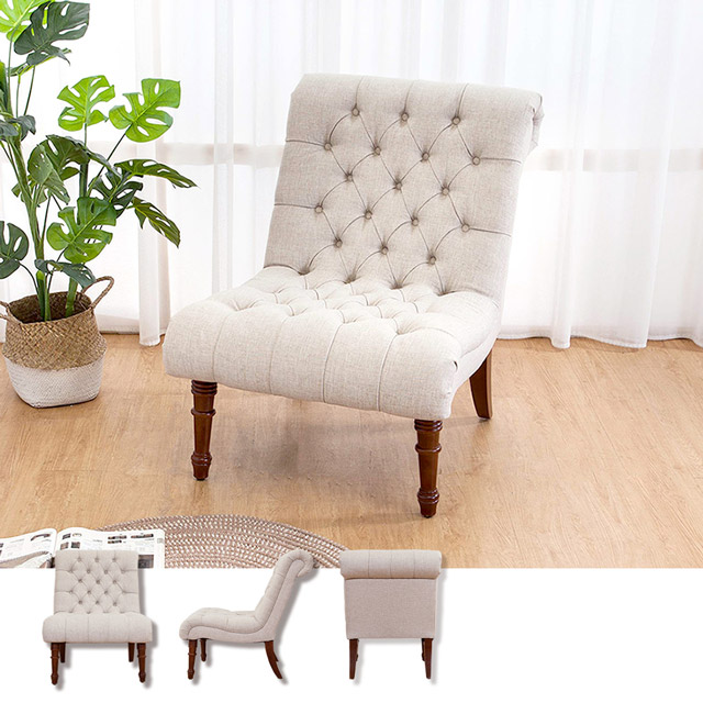 Bernice-裴恩美式復古風布沙發單人座椅(米白色)
