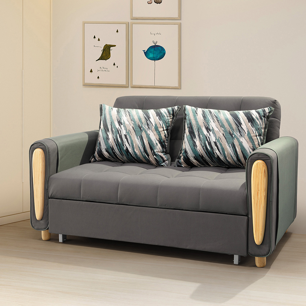 Bernice-艾薩克灰色防潑水布面沙發床/雙人椅/二人座沙發-贈抱枕