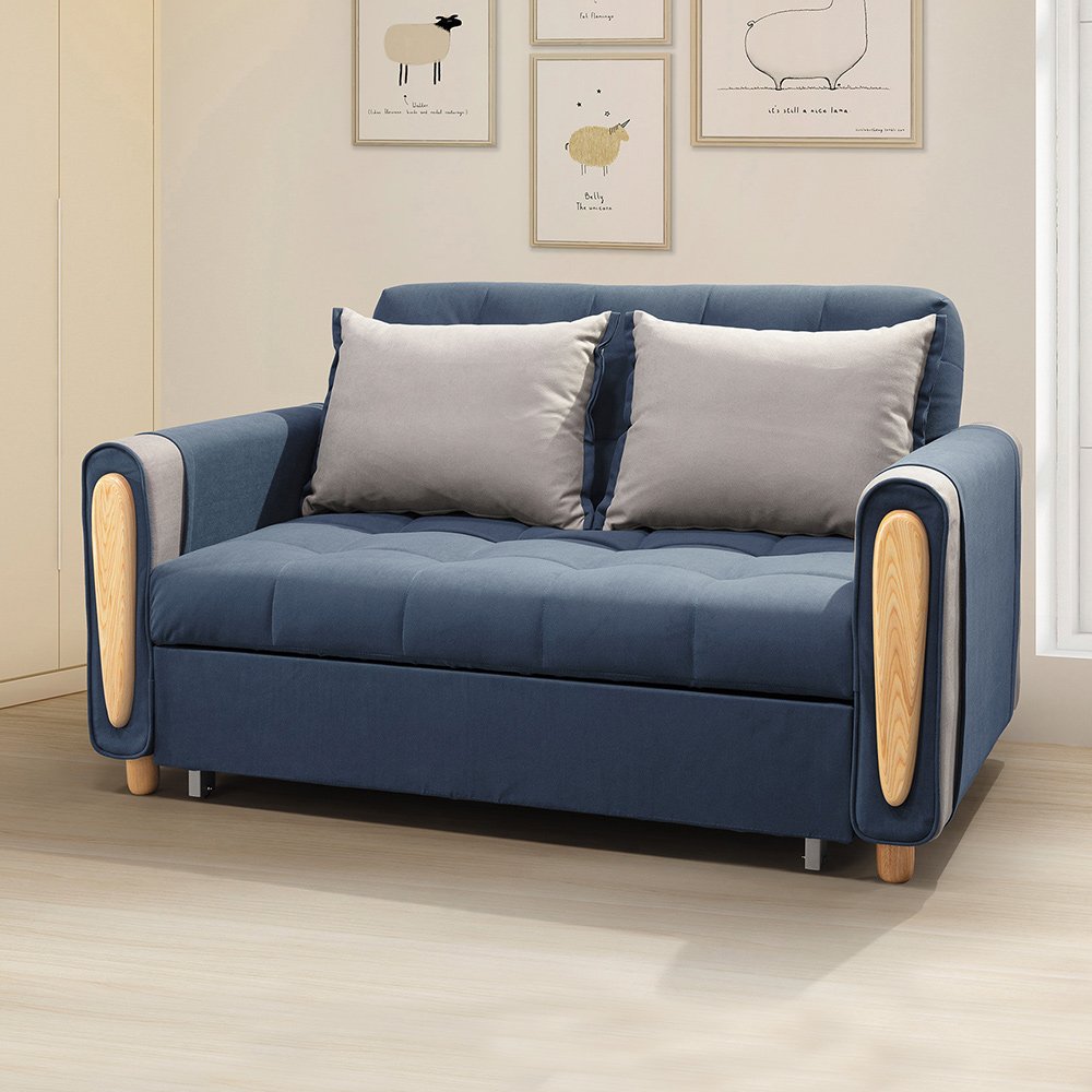 Bernice-達妮埃藍色防潑水布面沙發床/雙人椅/二人座沙發-贈抱枕
