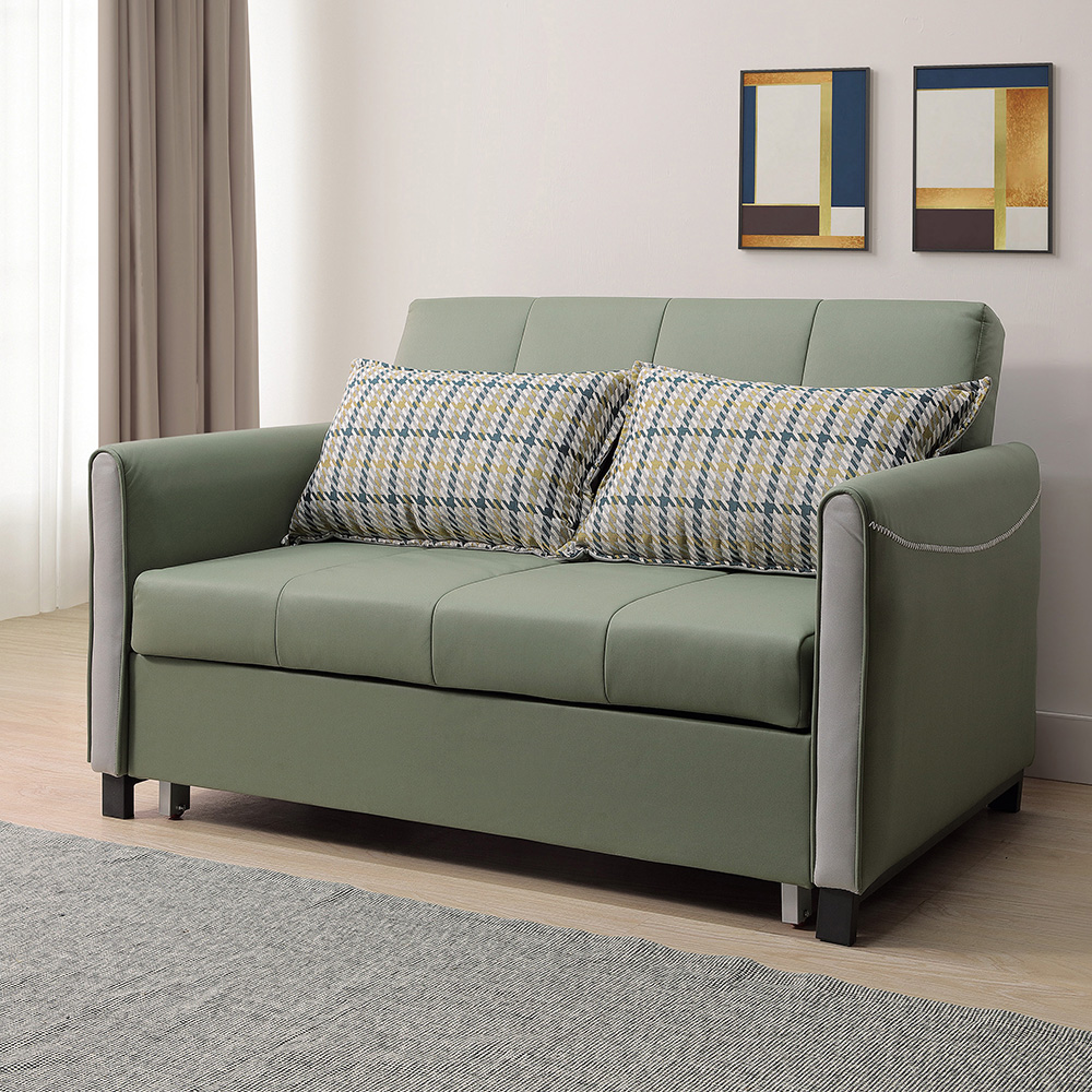 Bernice-艾爾弗綠色防潑水布面沙發床/雙人椅/二人座沙發-贈抱枕