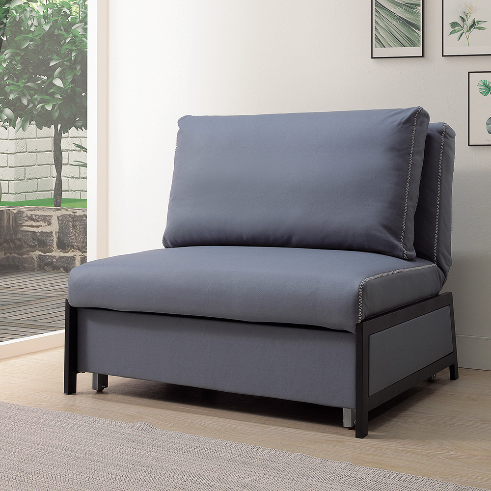 Bernice-彼特藍灰色防潑水布面沙發床/單人椅/一人座沙發-贈抱枕