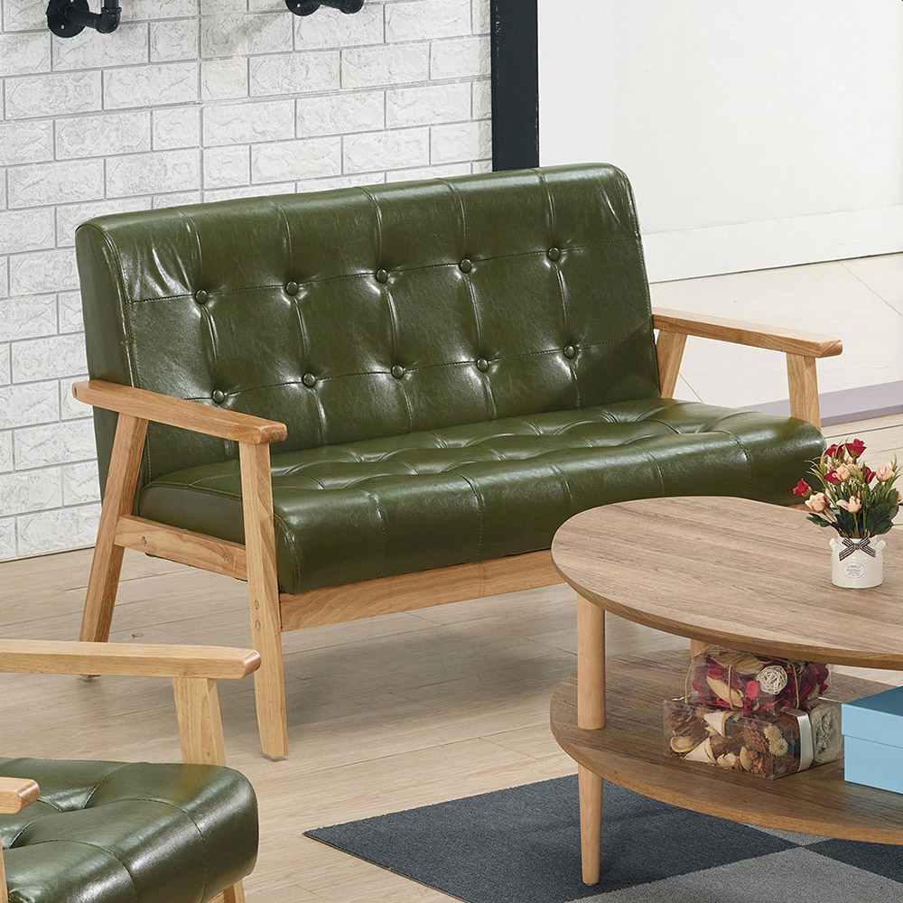 Bernice-茱莉綠色皮革實木沙發雙人座/二人座沙發椅