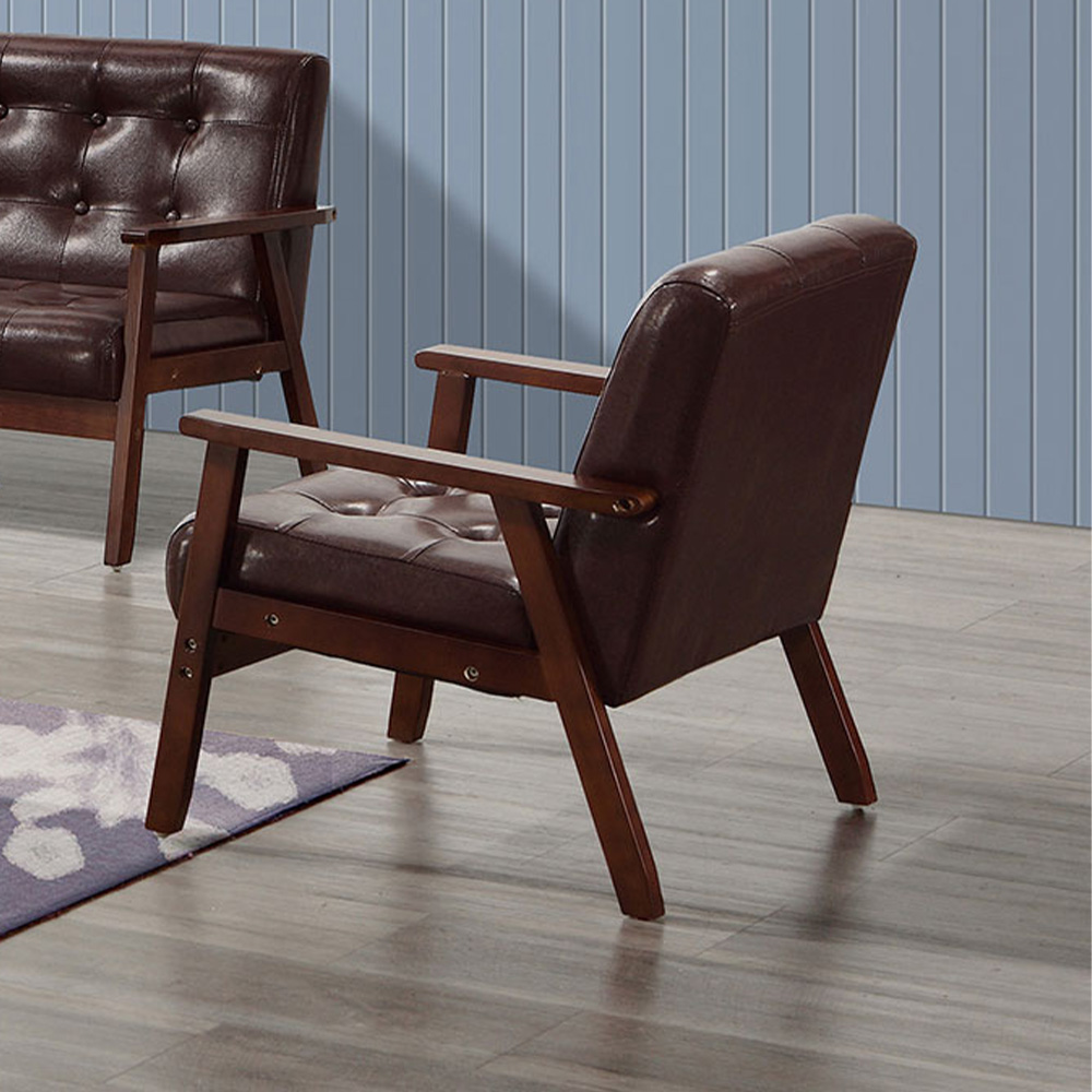 Bernice-茱莉咖啡色皮革實木沙發單人座/一人座沙發椅
