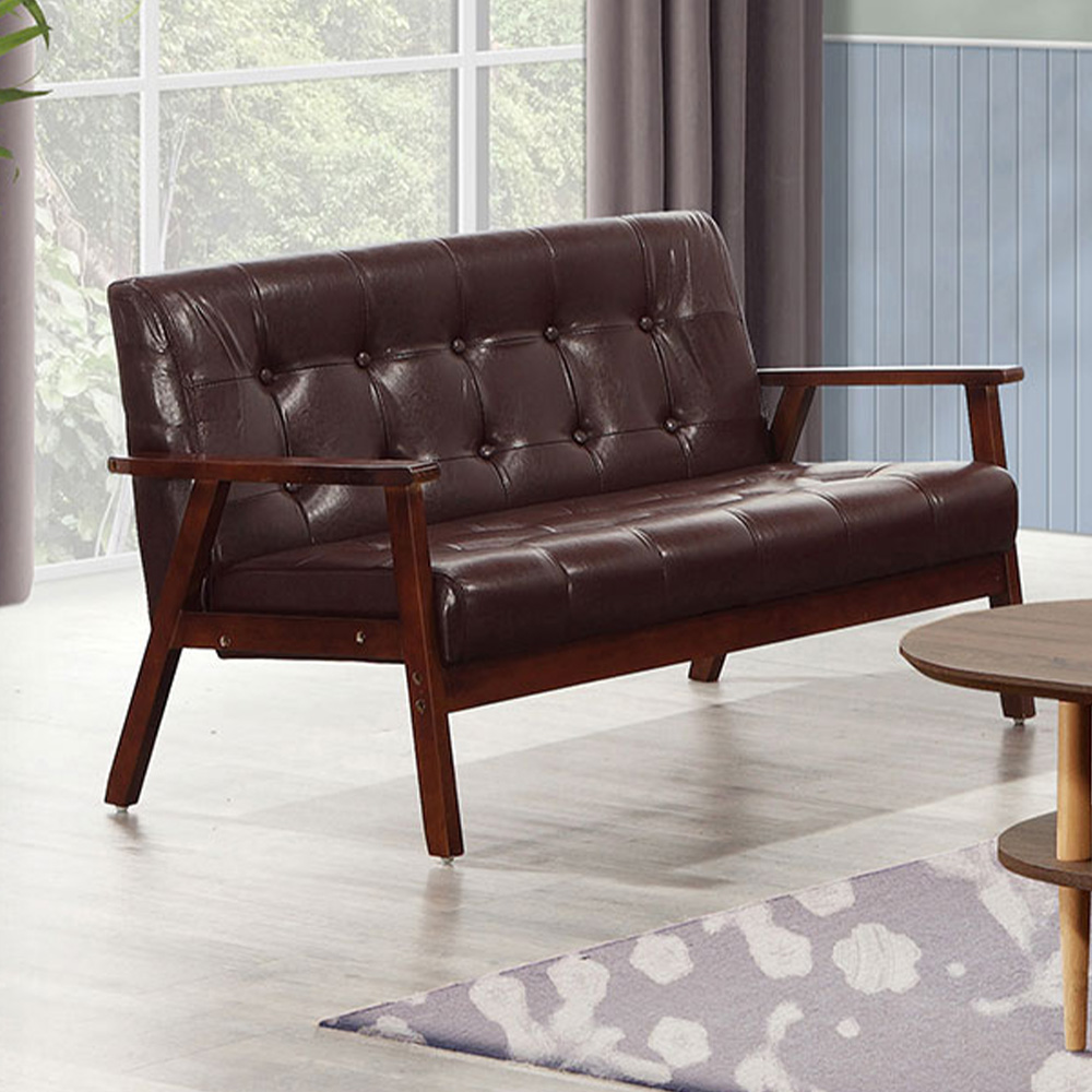 Bernice-茱莉咖啡色皮革實木沙發雙人座/二人座沙發椅