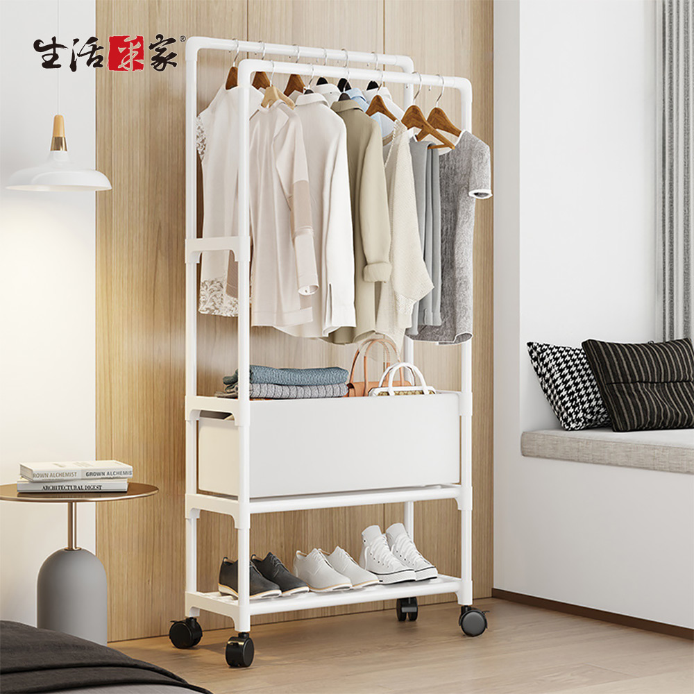 【生活採家】落地型雙排組合衣帽鞋架 白布套60三層#151001