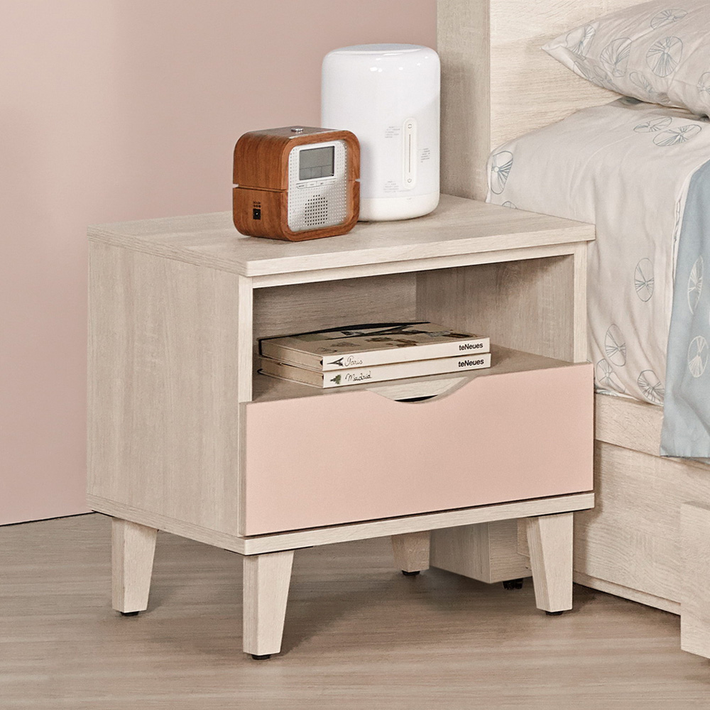 Bernice-安斯1.5尺粉色床頭櫃/單抽收納櫃/置物櫃