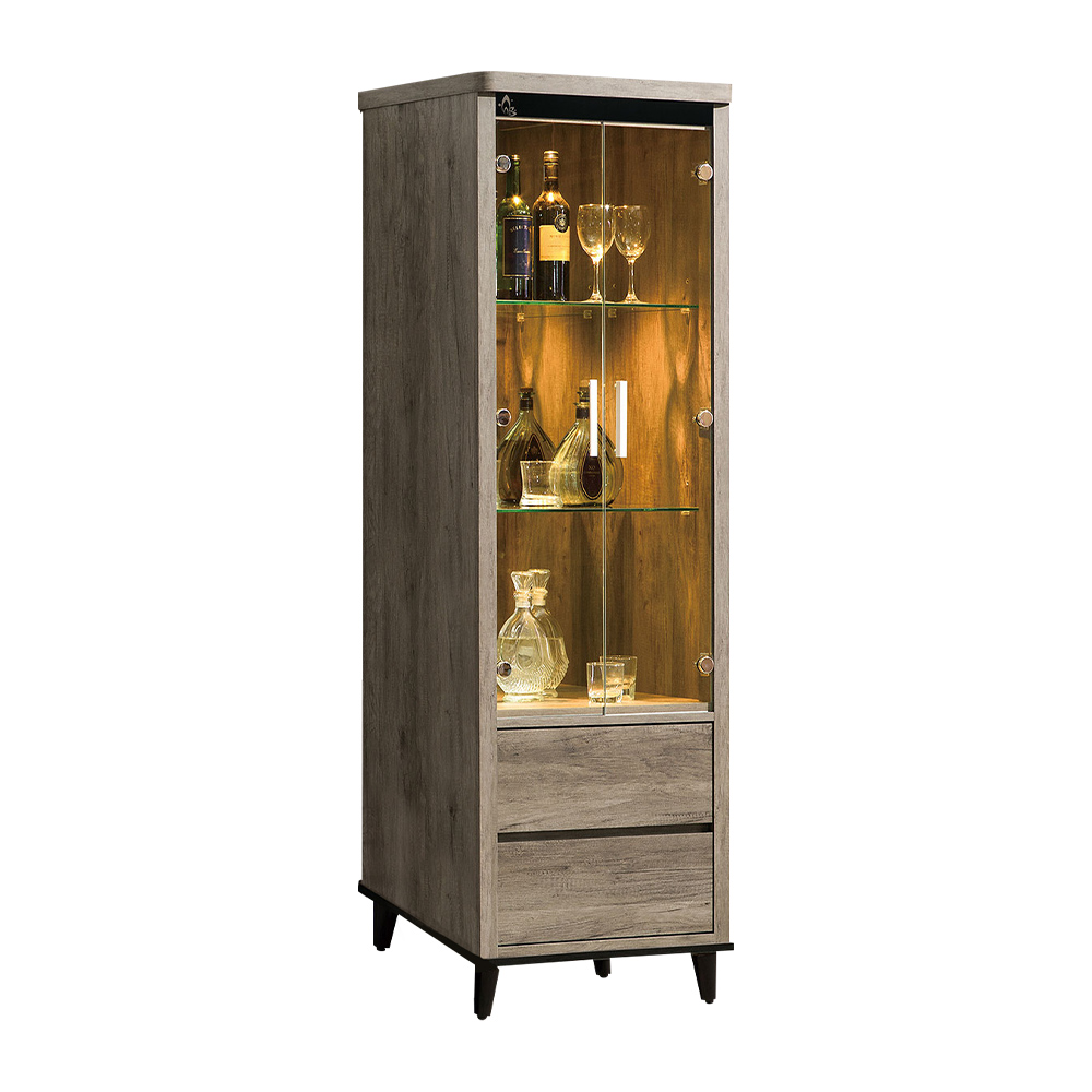 Bernice-柔拉2.1尺二抽玻璃門展示櫃/收納置物櫃