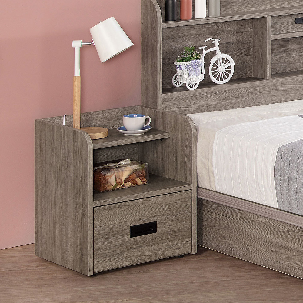 Bernice-賽亞1.4尺灰橡色床頭櫃/單抽收納櫃/置物櫃