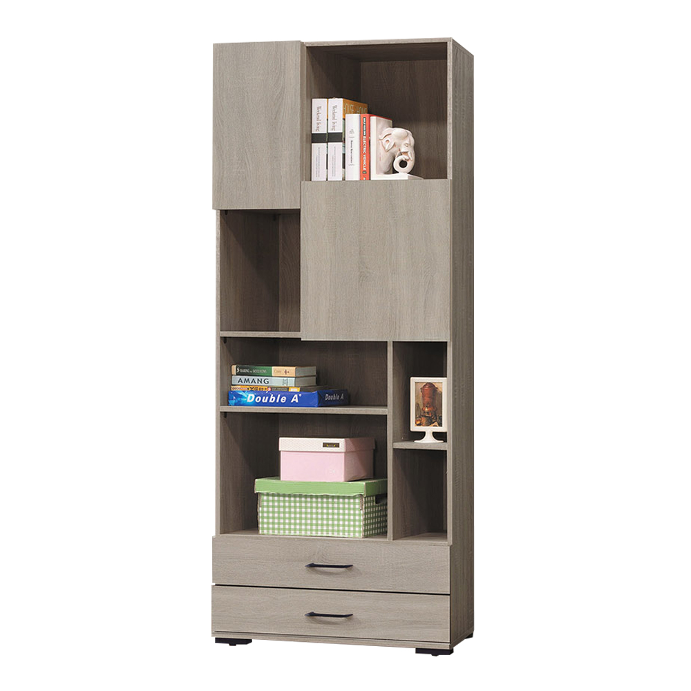 Bernice-傑斯2.6尺輕工業風多格開放式二抽收納書櫃/展示櫃/置物櫃