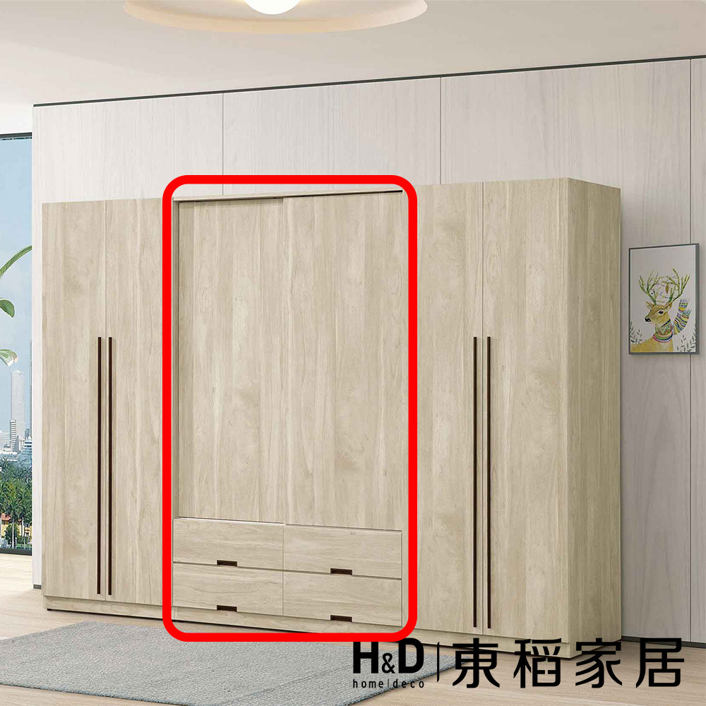 【東稻家居】四抽推門4*6.5尺衣櫃(TJS1-07627)