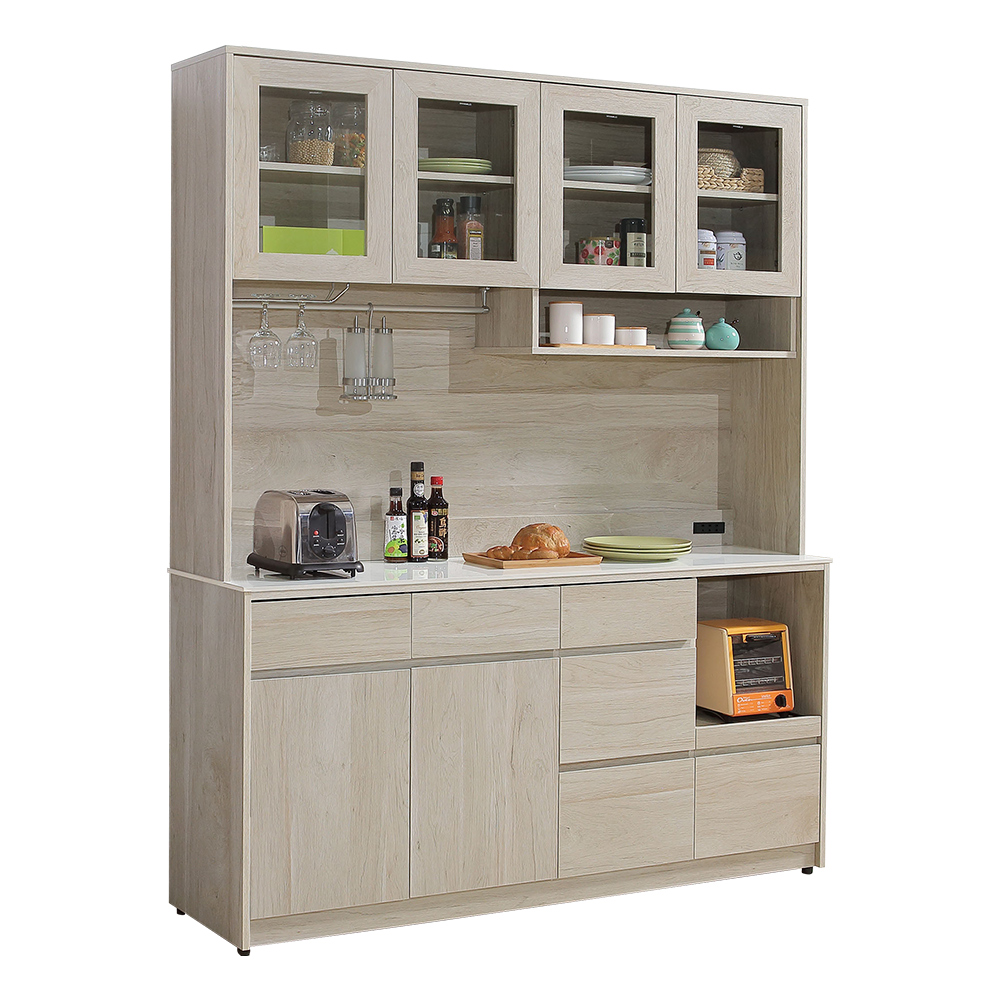 Bernice-泰勒5.3尺工業風巖板收納高餐櫃/碗盤櫃/拉盤電器櫃(上座+下座) - FindPrice 價格網