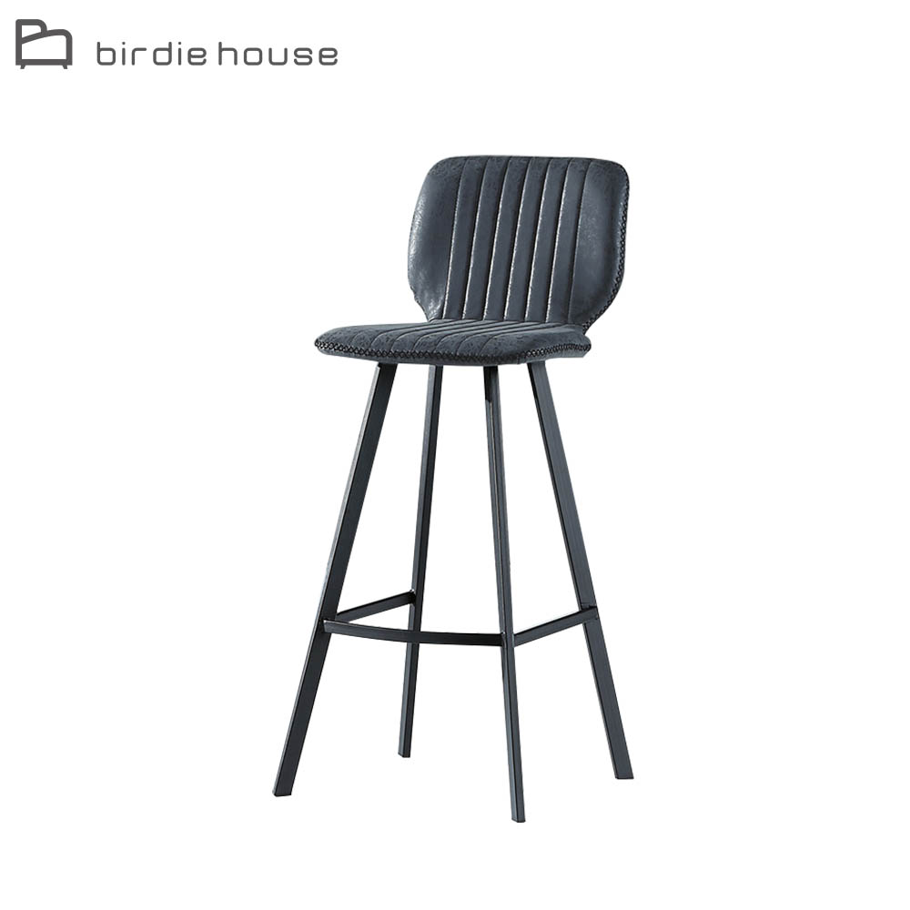 Birdie-克勞奇工業風黑色皮革吧台椅/吧檯椅/休閒高腳椅
