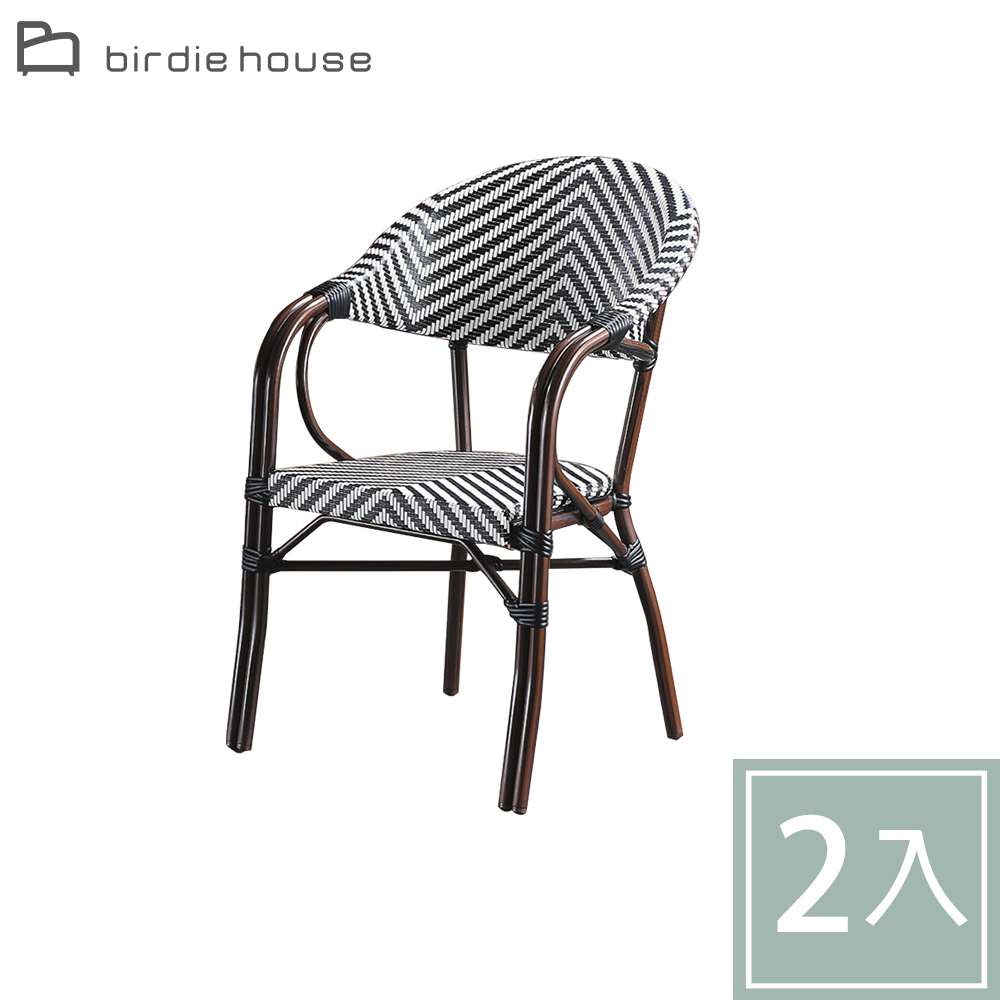 Birdie-迪米爾黑白雙色休閒扶手餐椅/陽台塑膠藤編造型椅/戶外庭院椅/洽談椅-二入組合
