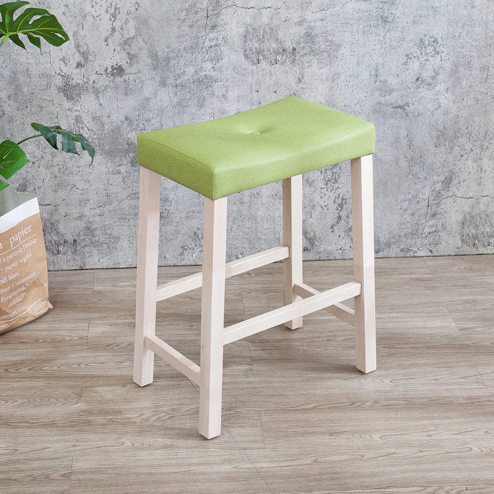 Bernice-沃德簡約吧檯椅/吧台椅/休閒高腳椅-洗白色+綠色布紋皮革(DIY組裝)