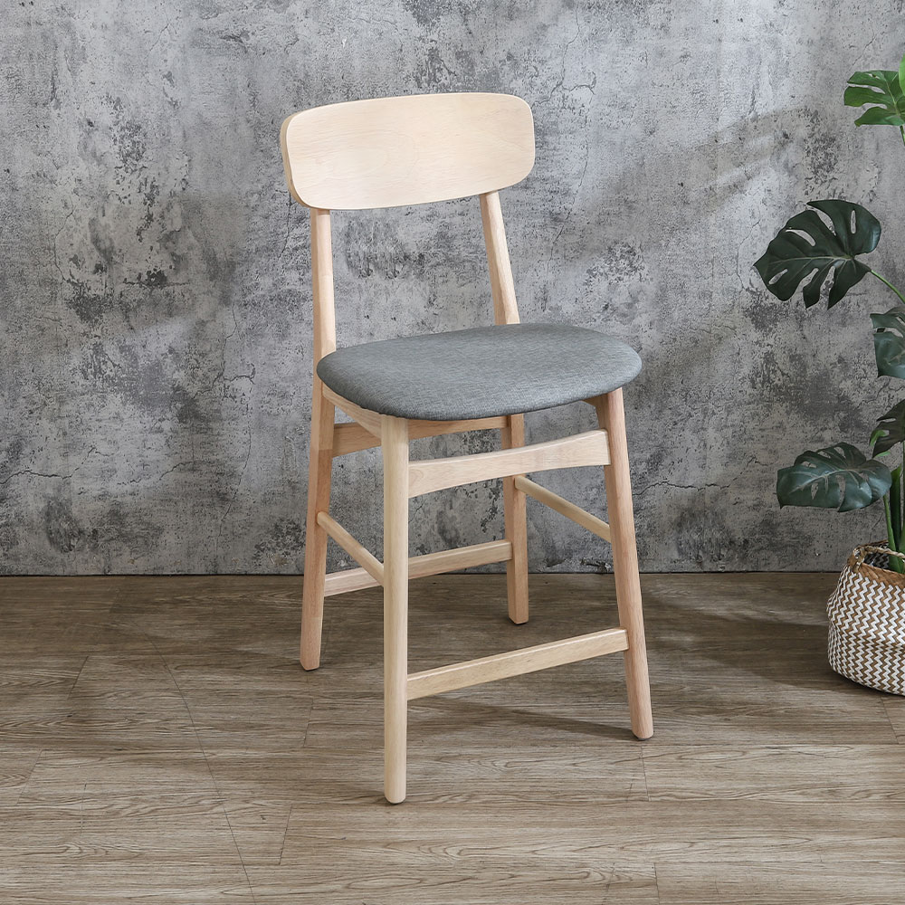 Bernice-拉斯灰色布紋皮革優質實木高腳椅/吧台椅/吧檯椅-洗白色