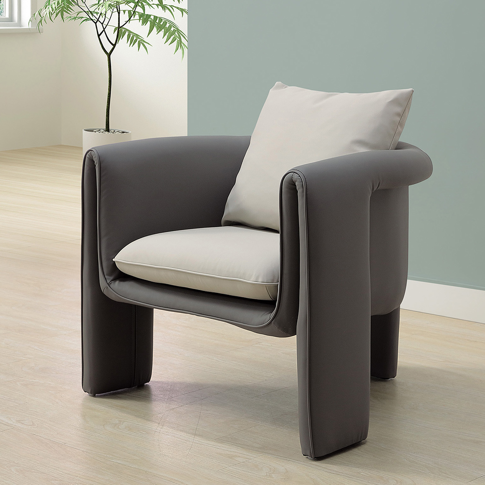 Bernice-伊格現代風灰色皮革造型沙發椅/休閒單人椅/設計款椅/扶手餐椅/房間椅/會客椅/商務洽談椅
