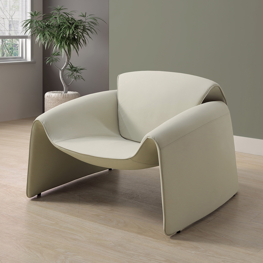 Bernice-波曼現代風米白色皮革造型沙發椅/休閒單人椅/設計款椅/扶手餐椅/房間椅/會客椅/商務洽談椅