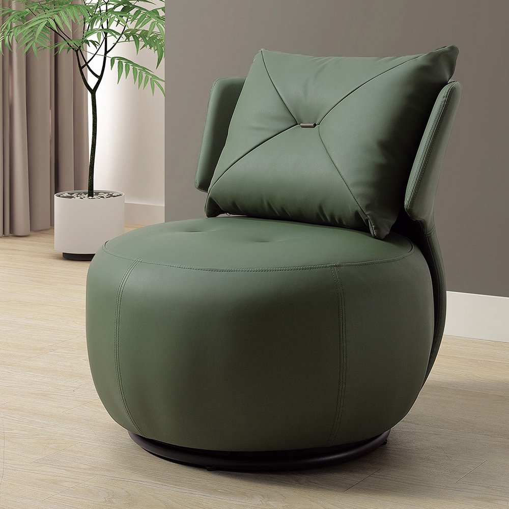 Bernice-爾加現代風墨綠色皮革造型沙發椅/休閒單人椅/房間椅/會客椅/商務洽談椅/設計款餐椅
