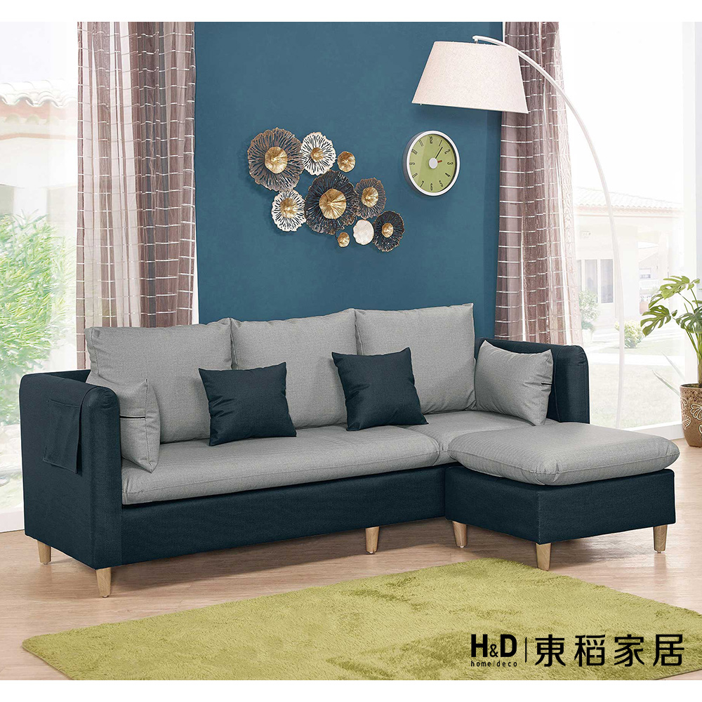 【H&D 東稻家居】L型灰貓抓皮沙發全組(TJS1-06244)