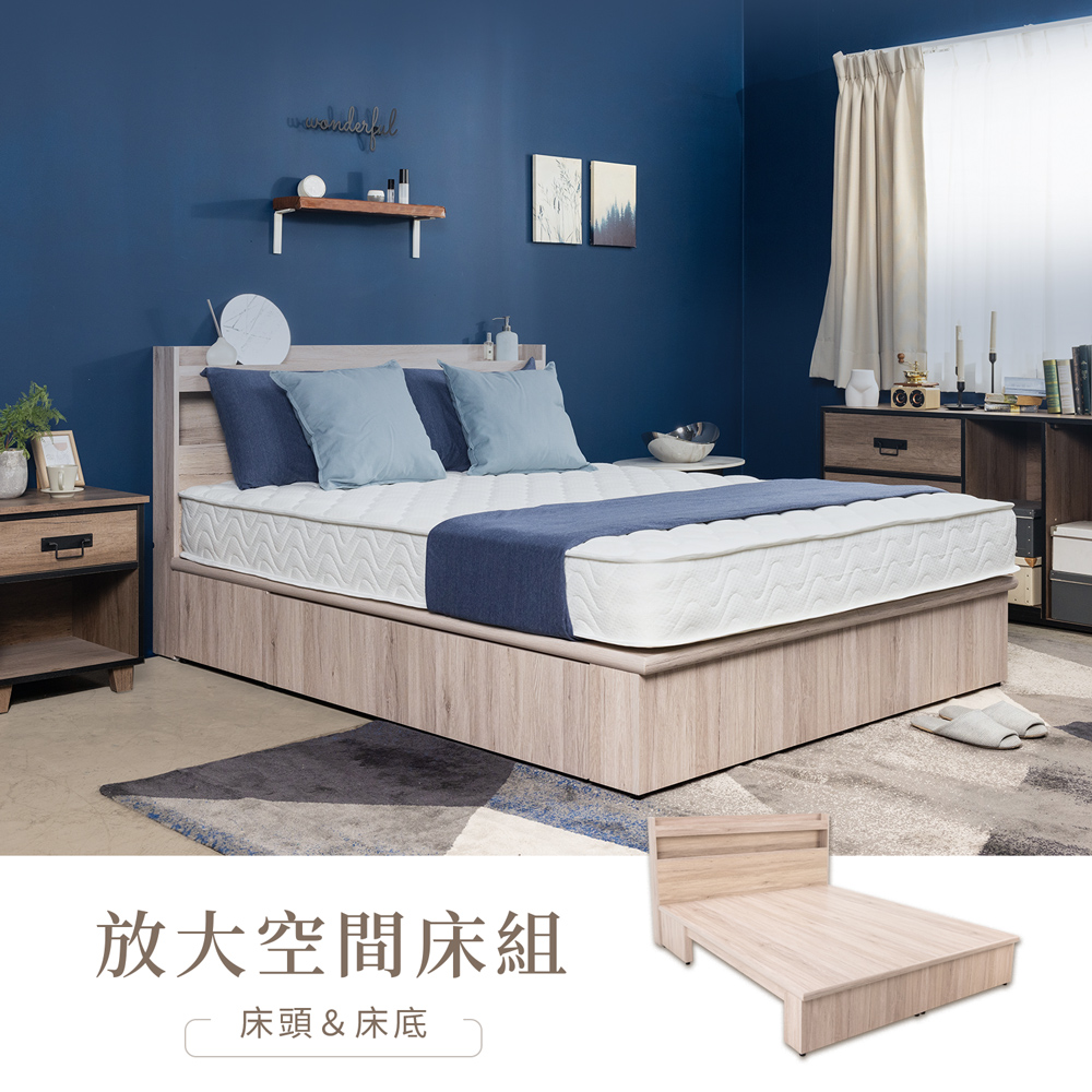 【H&D 東稻家居】放大空間3.5尺單人床組2件組-(床頭+床底)