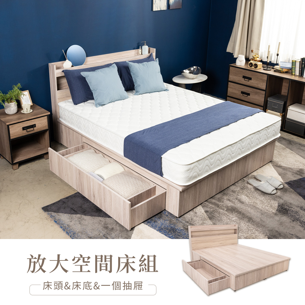 【H&D 東稻家居】放大空間3.5尺單人床組4件組-(床頭+床底+雙抽屜)