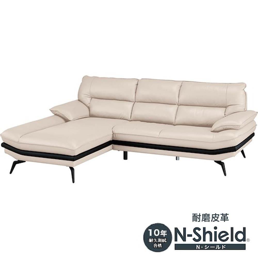 【NITORI 宜得利家居】◎耐磨皮革L型沙發 LOZO KD RC N-SHIELD BE