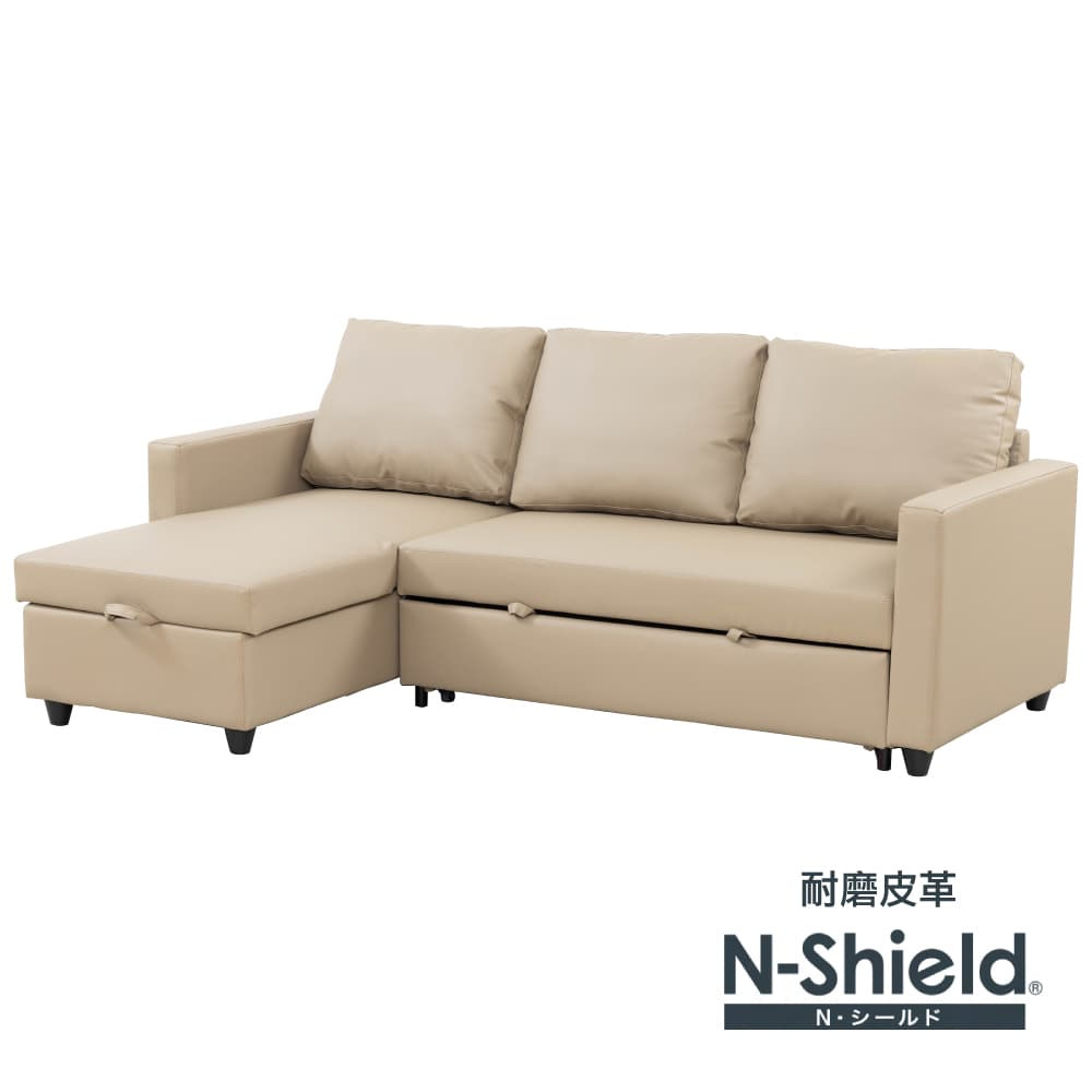 【NITORI 宜得利家居】◎耐磨耐刮貓抓皮 耐磨皮革L型沙發床 NOARK2 N-SHIELD合成皮 MO