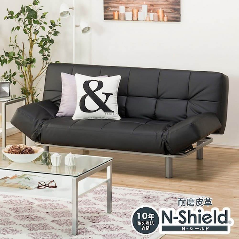 【NITORI 宜得利家居】◎耐磨皮革沙發床 N-SHIELD MARKS AM BK