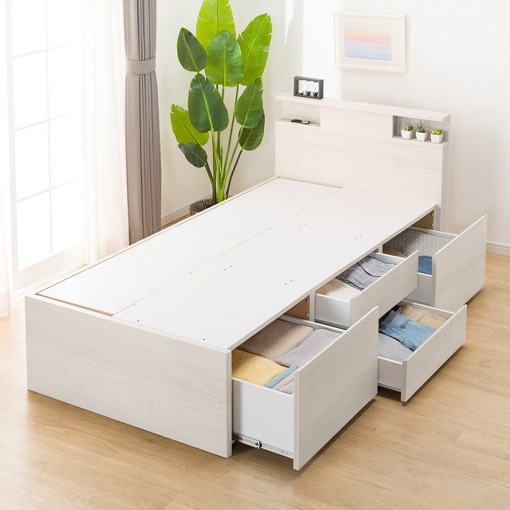 【NITORI 宜得利家居】◎單人床座 床架 N-ZIO-C BOX WW TW 附充電孔 附小夜燈