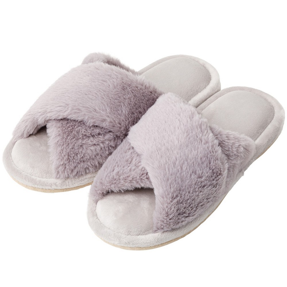 【NITORI 宜得利家居】室內拖鞋 FUR CROSS GY M