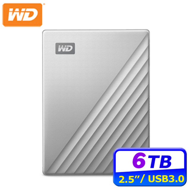 WD My Passport Ultra for Mac USB-C 6TB 2.5吋行動硬碟(炫光銀)