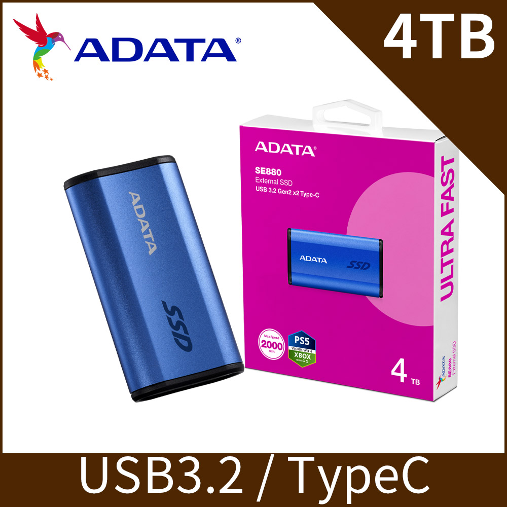 威剛ADATA SE880 4TB 外接式固態硬碟(鈦藍)