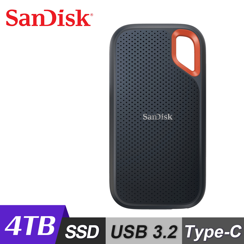 SanDisk 新帝 E61 4TB 外接 SSD 固態硬碟,採用 USB Type-C 介面,提供高速資料傳輸與大容量儲存。輕巧設計僅 38.9g,適用 PC 系統,BSMI 認證 D3E024,享有五年保固。完美適合備份、擴充儲存需求,高效能顆粒確保穩定可靠。規格以原廠公告為準。 Sandisk新帝 E61 4T