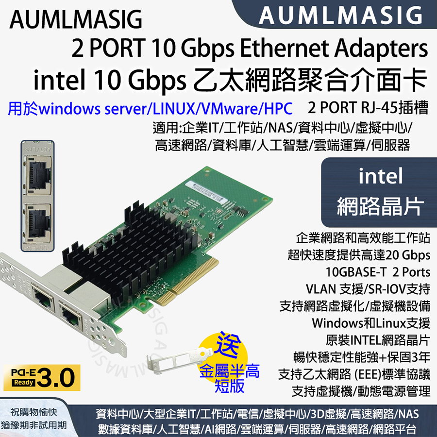 AUMLMASIG 2 PORT 10 Gbps Ethernet Adapters 10Gbps INTEL 乙太網路聚合介面卡