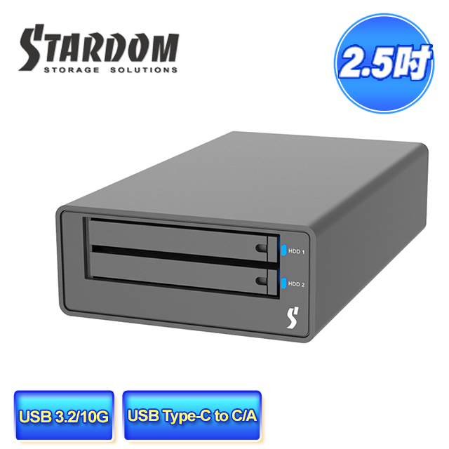 STARDOM MR2-BA31BP-B (黑色) USB3.2 Gen2 Type-C 2bay 磁碟陣列硬碟外接盒