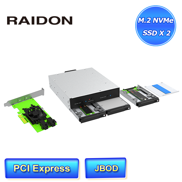 RAIDON HiU2300-U6P3 雙槽可熱插拔 M.2 NVMe SSD 內接式硬碟抽取盒