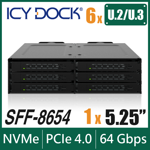 ICY DOCK 6 層式 U.2/U.3 NVMe SSD PCIe 4.0 硬碟抽取盒 (MB118VP-B)