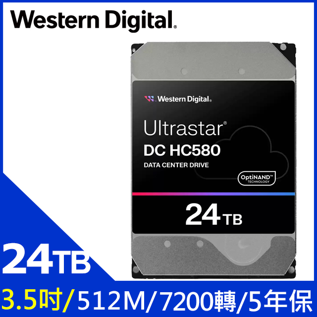 WD【Ultrastar DC HC580】企業級 24TB/7200轉/512MB/3.5吋/5Y(WUH722424ALE6L4/0F62796)