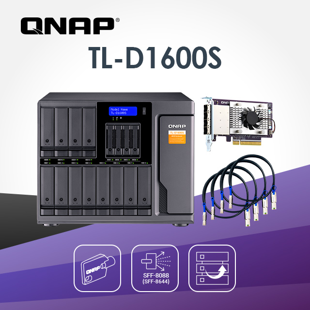 QNAP 威聯通 TL-D1600S 16-bay 桌上型多通道 SATA 6Gb/s JBOD 高效能儲存擴充設備
