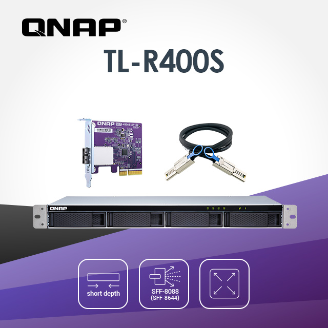 QNAP 威聯通 TL-R400S 4-bay 機架式短機箱多通道 SATA 6Gb/s 高效能儲存擴充設備