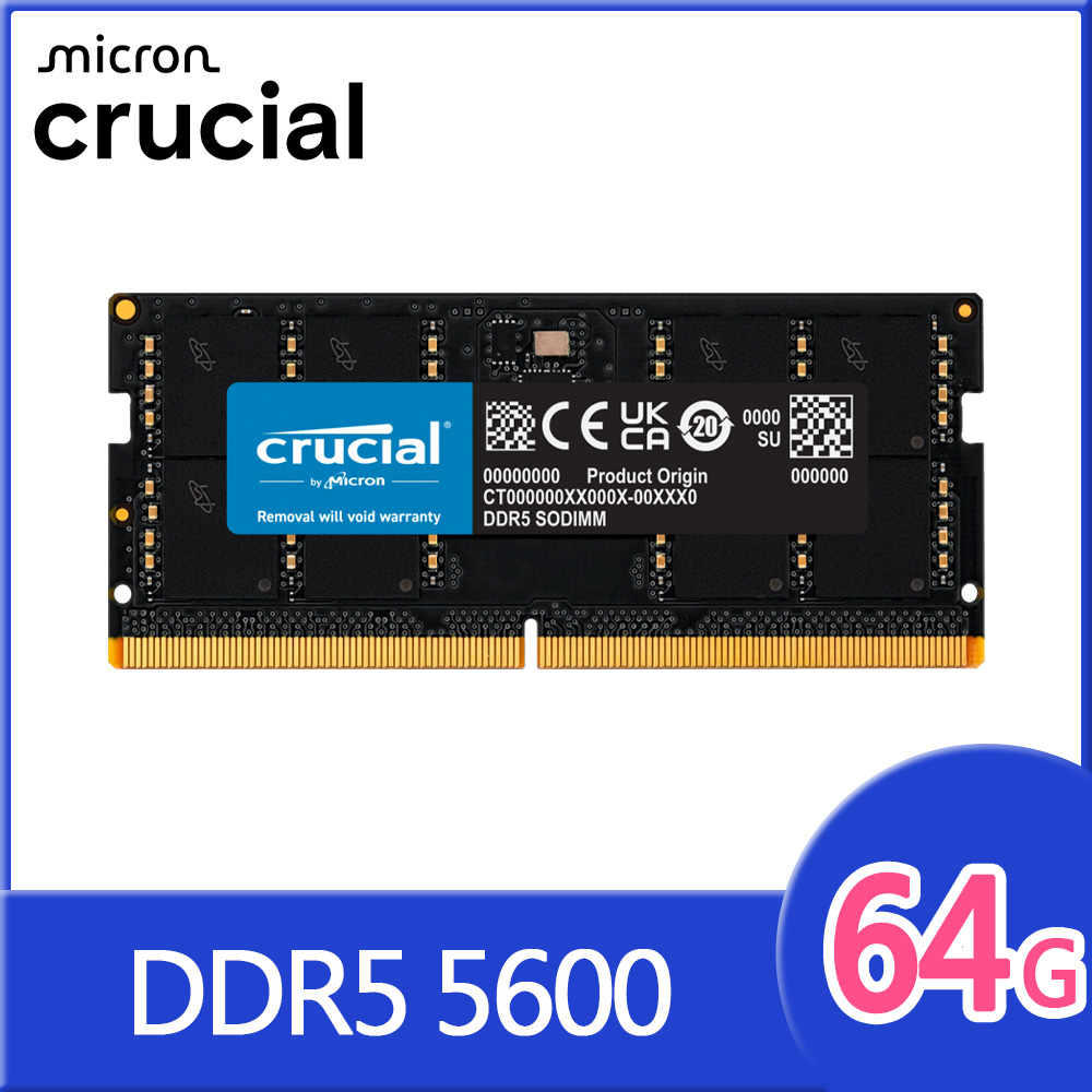 Micron Crucial 美光 DDR5 5600 64GB 筆記型記憶體(CT64G56C46S5)