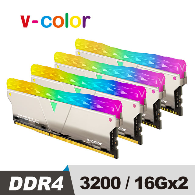 v-color全何SCC套件DDR4 3200 32GB(16GBX2)內含2支RGB桌上型超頻記憶體+2支RGB虛擬燈條模組