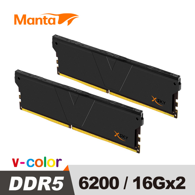 v-color 全何 MANTA XSKY 系列 DDR5 6200 32GB (16GB*2) 桌上型超頻記憶體 (黑色)