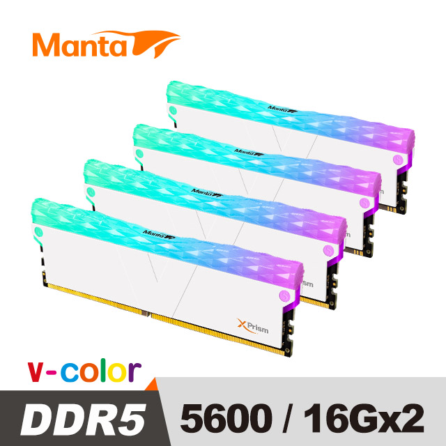 v-color 全何 MANTA XPrism系列 DDR5 5600 32GB(16GB*2) RGB桌上型超頻記憶體+RGB燈條模組(白)