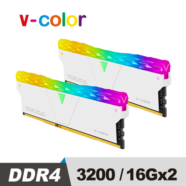 v-color 全何 Prism Pro 系列 DDR4 3200 32GB(16GBX2) RGB桌上型超頻記憶 (白色)