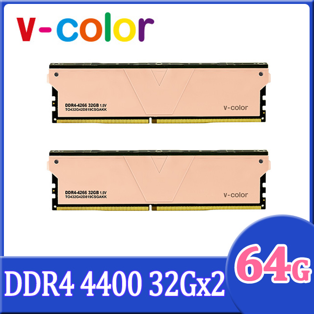 v-color 全何 Skywalker Plus 系列 DDR4 4400 64GB (32GBx2) 桌上型超頻記憶體 (金)
