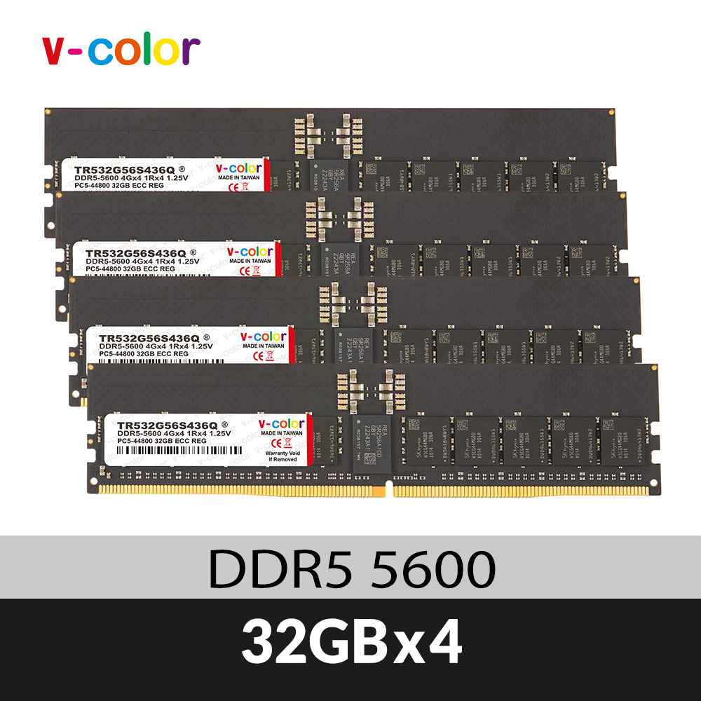 v-color 全何 DDR5 5600 128GB (32GB*4) R-DIMM 工作站/伺服器專用記憶體
