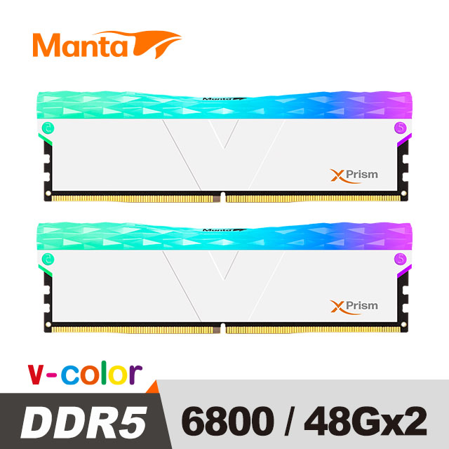 v-color 全何 MANTA XPRISM 系列 DDR5 6800 96GB (48GB*2) RGB桌上型超頻記憶體 (白色)