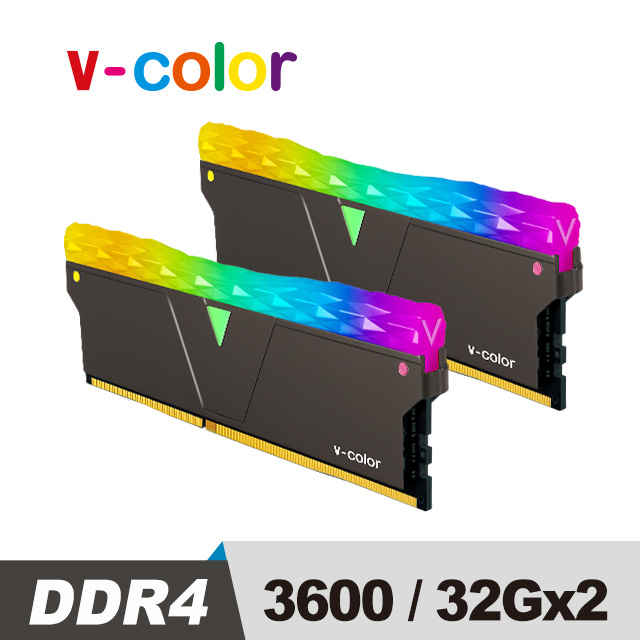 v-color 全何 Prism Pro 系列 DDR4 3600 64GB (32GBX2) RGB 桌上型超頻記憶 (黑色)